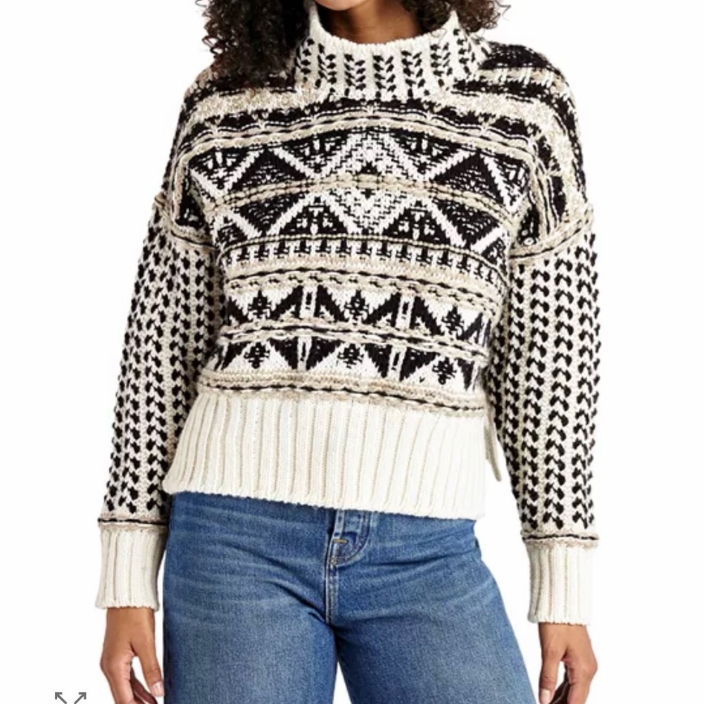 Splendid Black and Cream Geometric Sweater